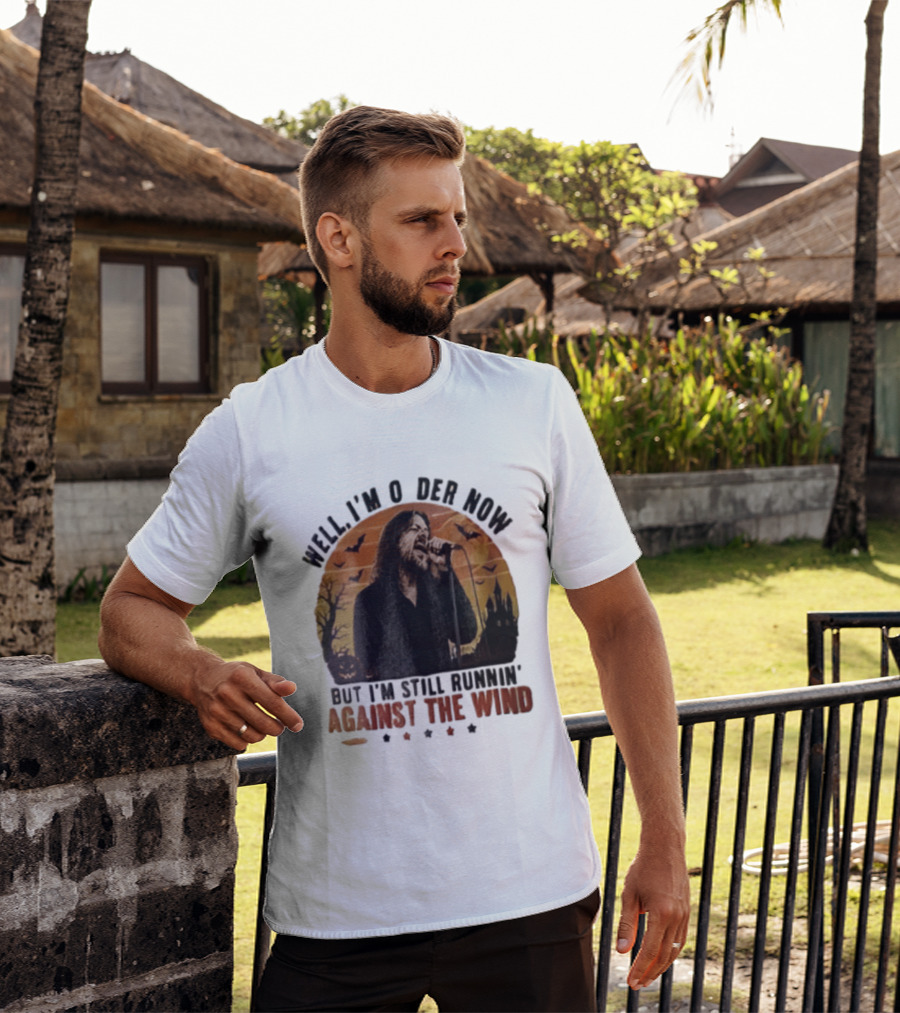 Well I'm Older Now But I'm Still Runnin' Against The Wind Bearded Singer Halloween Sunset Castle T-Shirt