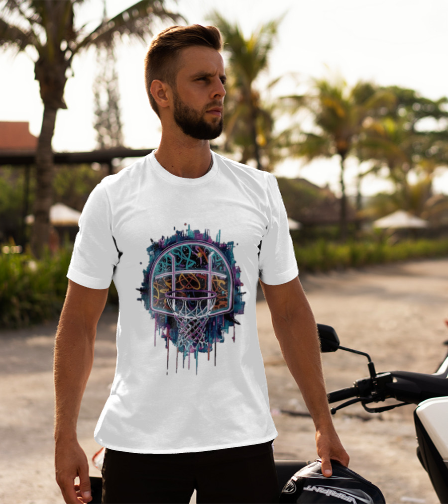 Neon Graffiti Basketball Backboard Dripping Multicolor T-Shirt