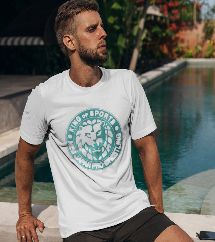 New Japan Pro Wrestling King Of Sports Teal Circular Lion Head T-Shirt