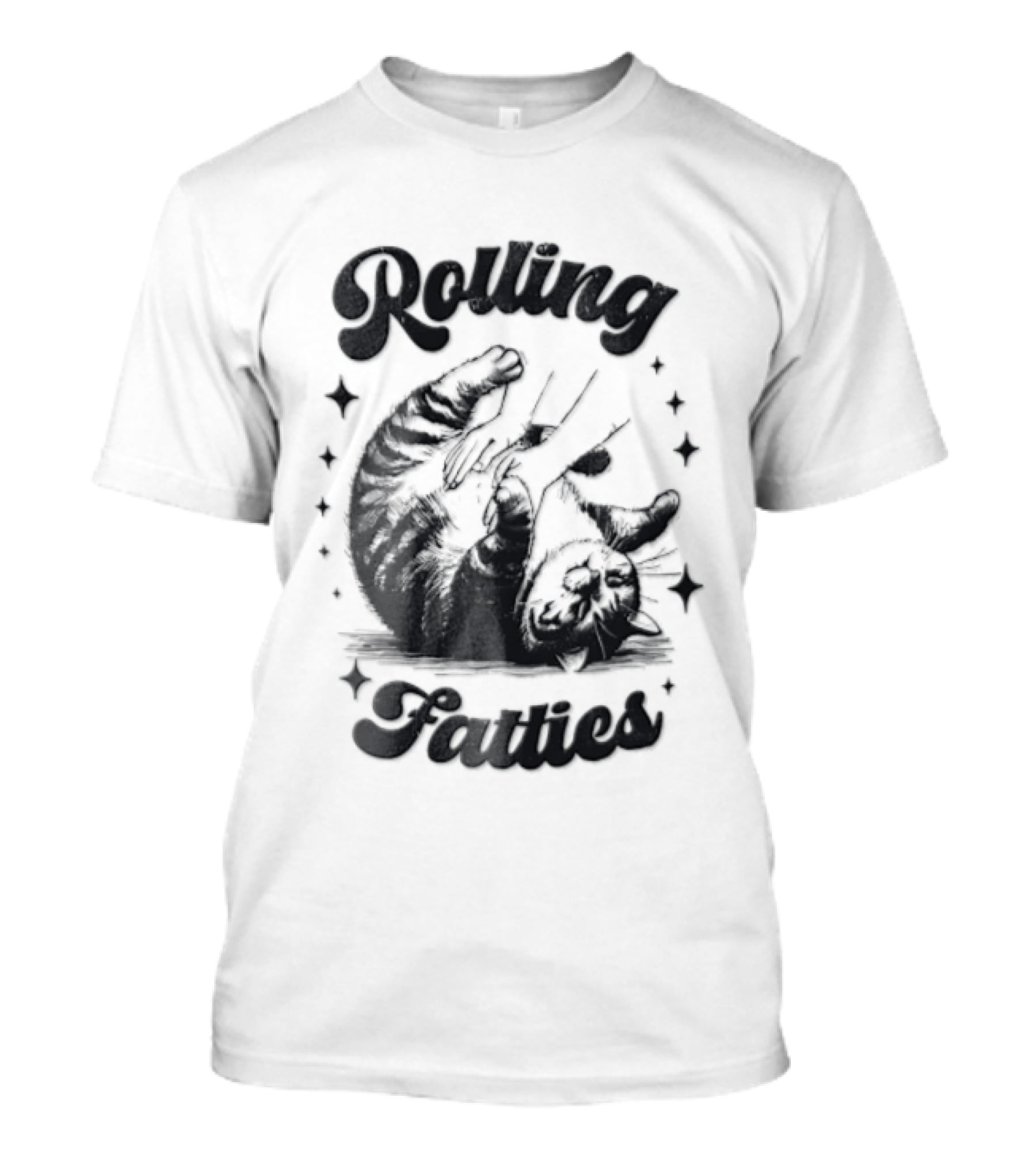 Rolling Fatties Chubby Tabby Cat Belly Rub Stars Line T-Shirt