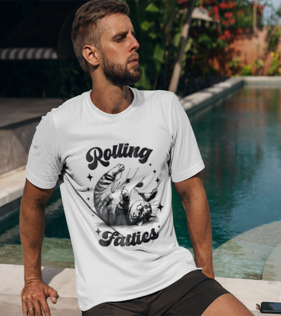 Rolling Fatties Chubby Tabby Cat Belly Rub Stars Line T-Shirt