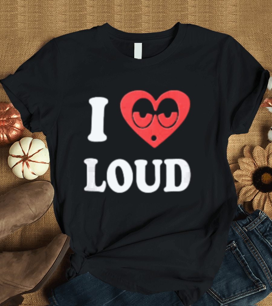 I Love Loud Red Heart Droopy Eyes Cartoon T-Shirt
