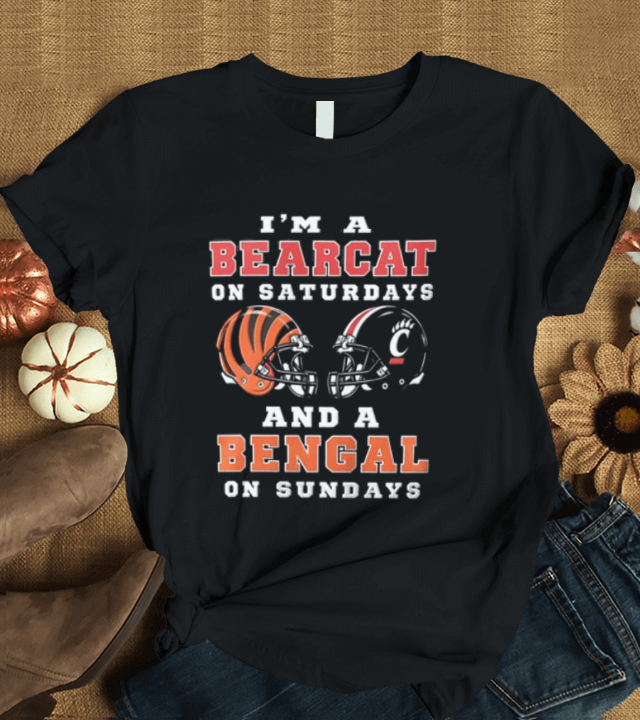 I'm A Bearcat On Saturdays And A Bengal On Sundays Football Helmet T-Shirt