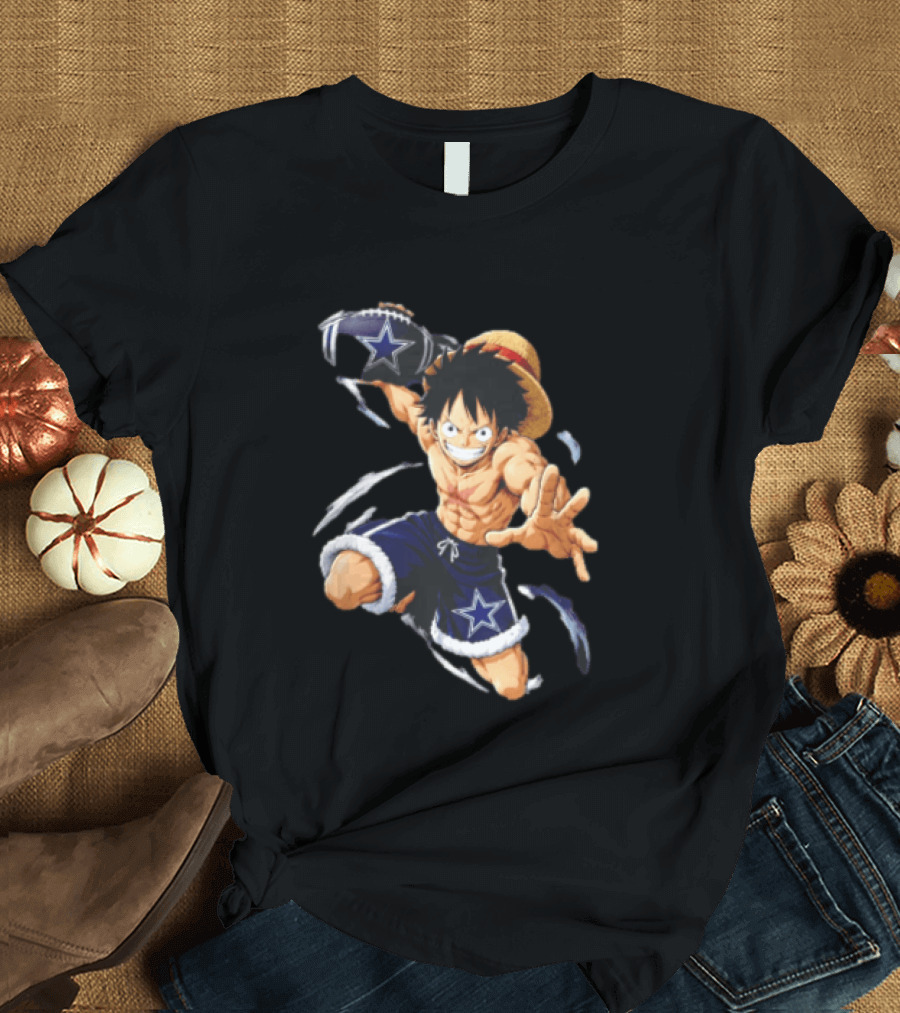 Dallas Cowboys Anime Luffy With Football Iconic Action T-Shirt