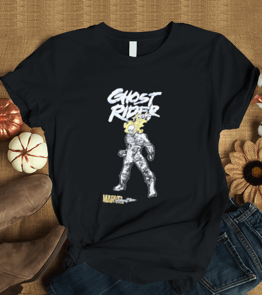 Marvel Ghost Rider Johnny Blaze Flaming Skull Comic Sketch T-Shirt