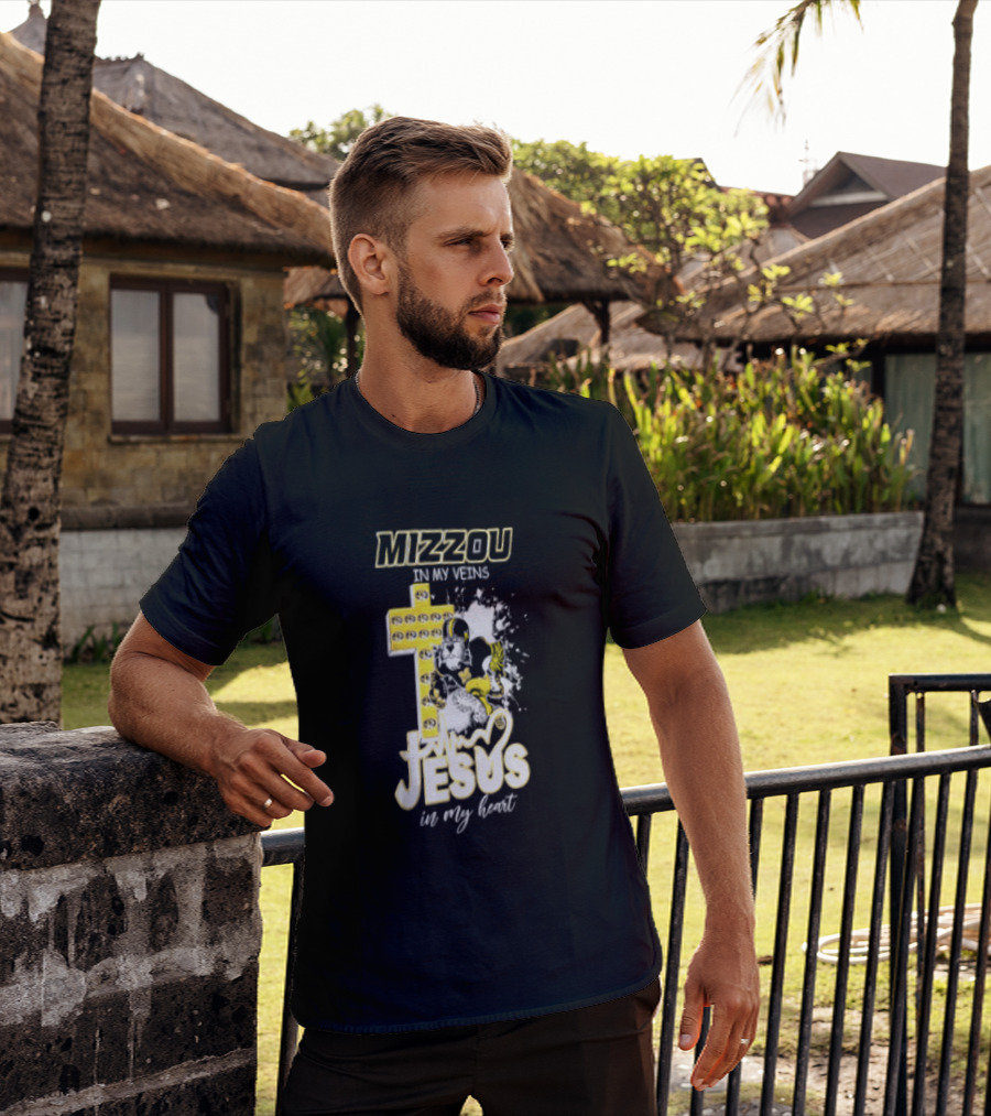 Mizzou In My Veins Jesus In My Heart University Of Missouri Tiger Cross T-Shirt