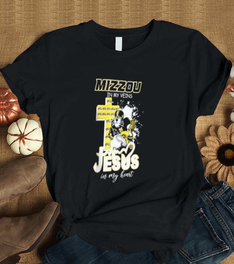 Mizzou In My Veins Jesus In My Heart University Of Missouri Tiger Cross T-Shirt