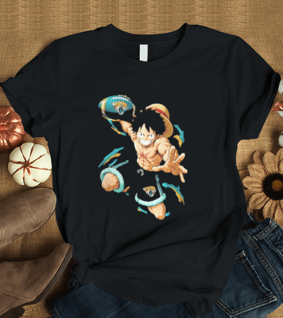 Jacksonville Jaguars Anime Character With Straw Hat Throwing Football T-Shirt