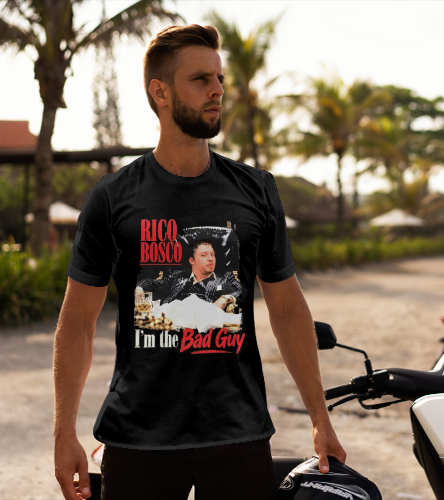 Rico Bosco I'm The Bad Guy Black Suit Reclining Chair Whiskey T-Shirt
