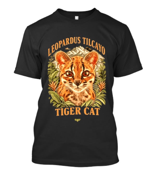Leopardus Tilcayo Tiger Cat Wildlife Art With Foliage And Mountain T-Shirt