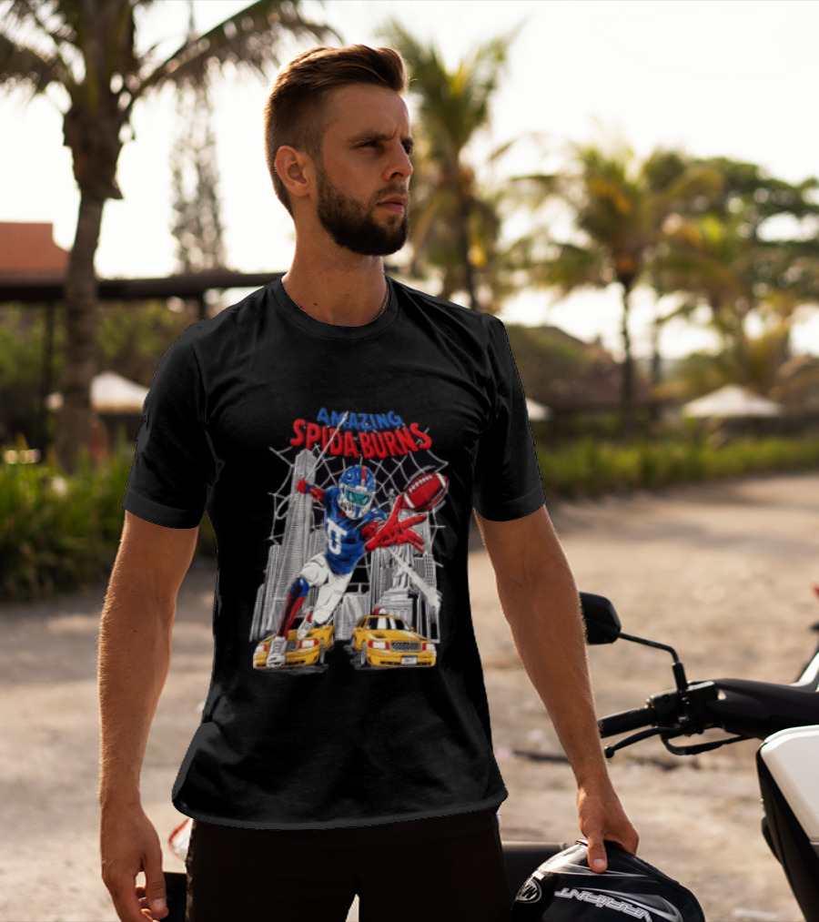 Amazing Spida Burns Football Player NYC Skyline Taxi Scene T-Shirt