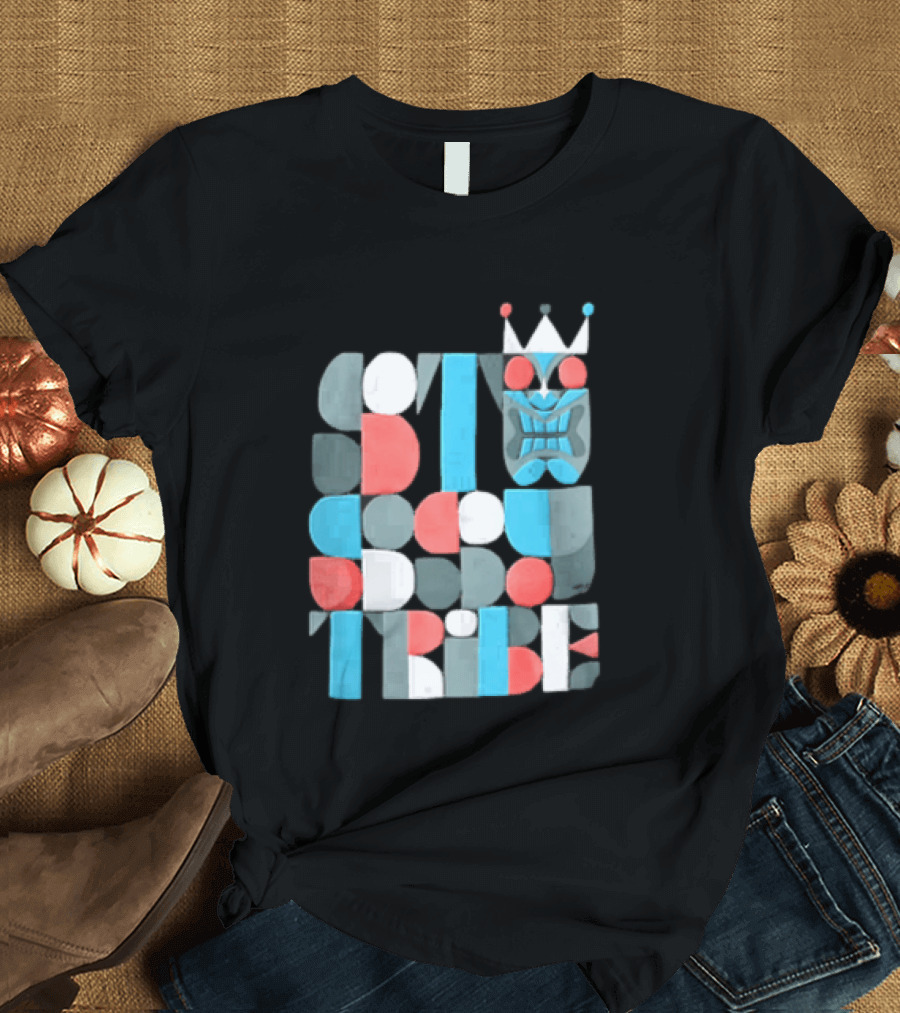 Tribe Crowned Tiki Mask Geometric Color Block T-Shirt