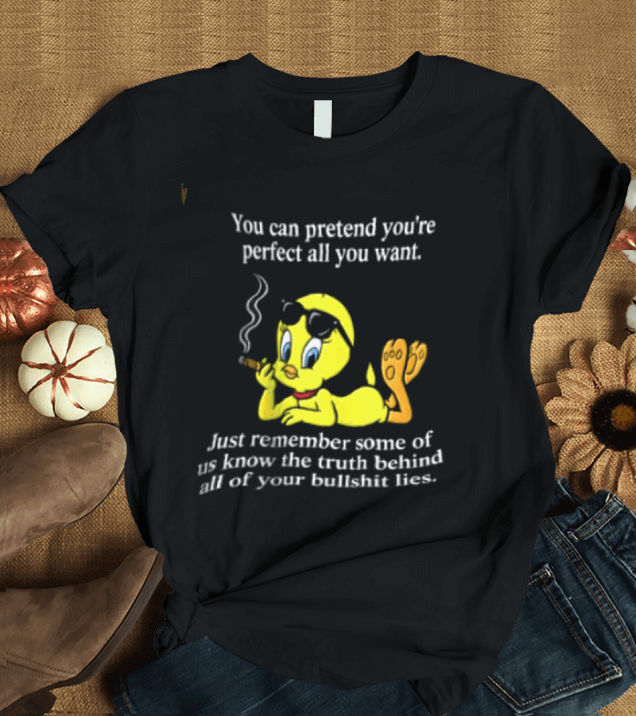You Can Pretend Youre Perfect All You Want Just Remember Some Of Us Know The Truth Behind All Of Your Bullshit Lies Tweety Bird Smoking T-Shirt
