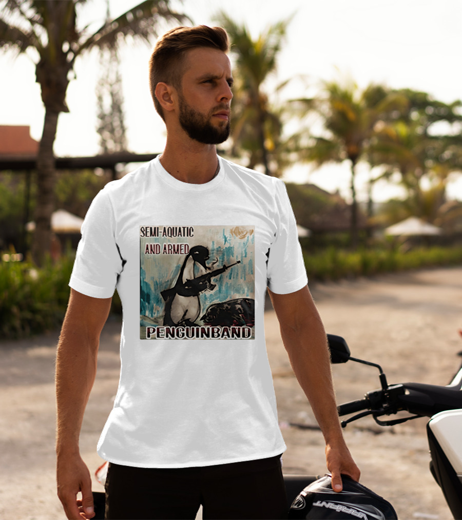 Semi Aquatic And Armed Penguin Band With Rifle T-Shirt