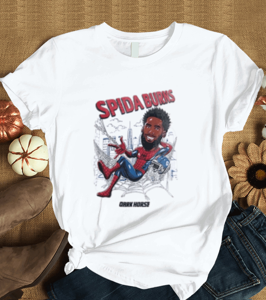 Spida Burns Dark Horse With Spider Man New York Giants T-Shirt