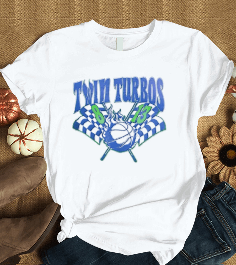 Twin Turbos 8 13 Basketball Checkered Flag Racing T-Shirt