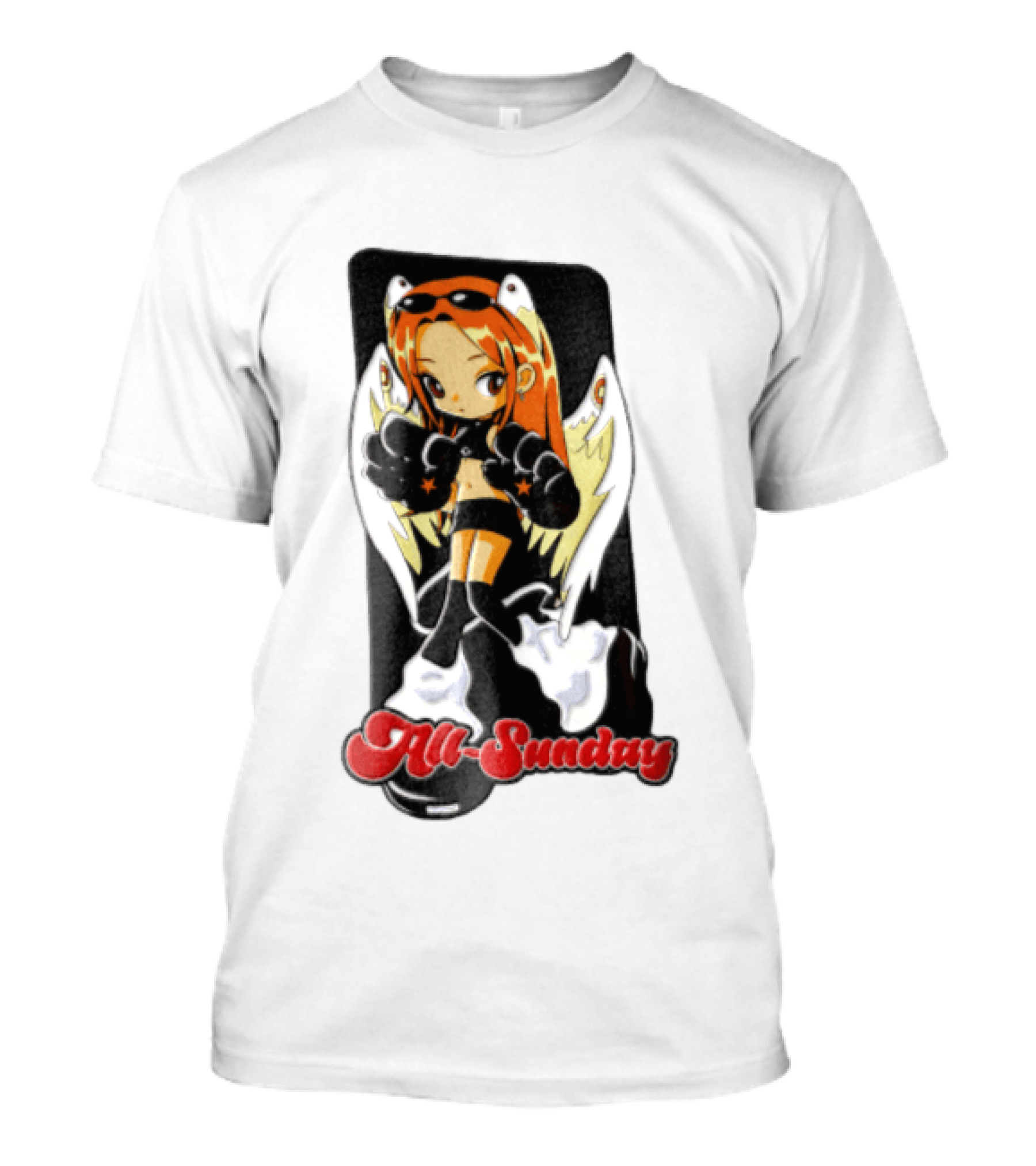 All Sunday Anime Girl With Angel Wings Paw Gloves And Platform Boots T-Shirt