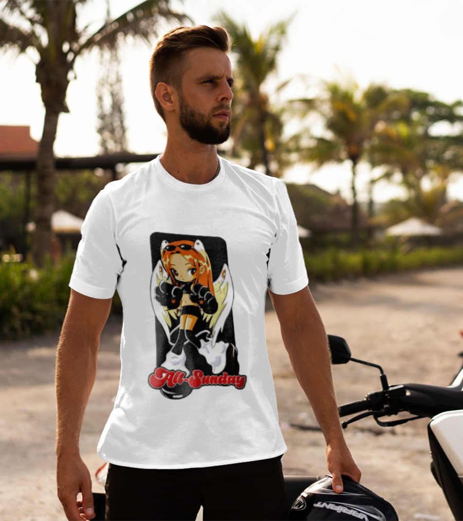 All Sunday Anime Girl With Angel Wings Paw Gloves And Platform Boots T-Shirt
