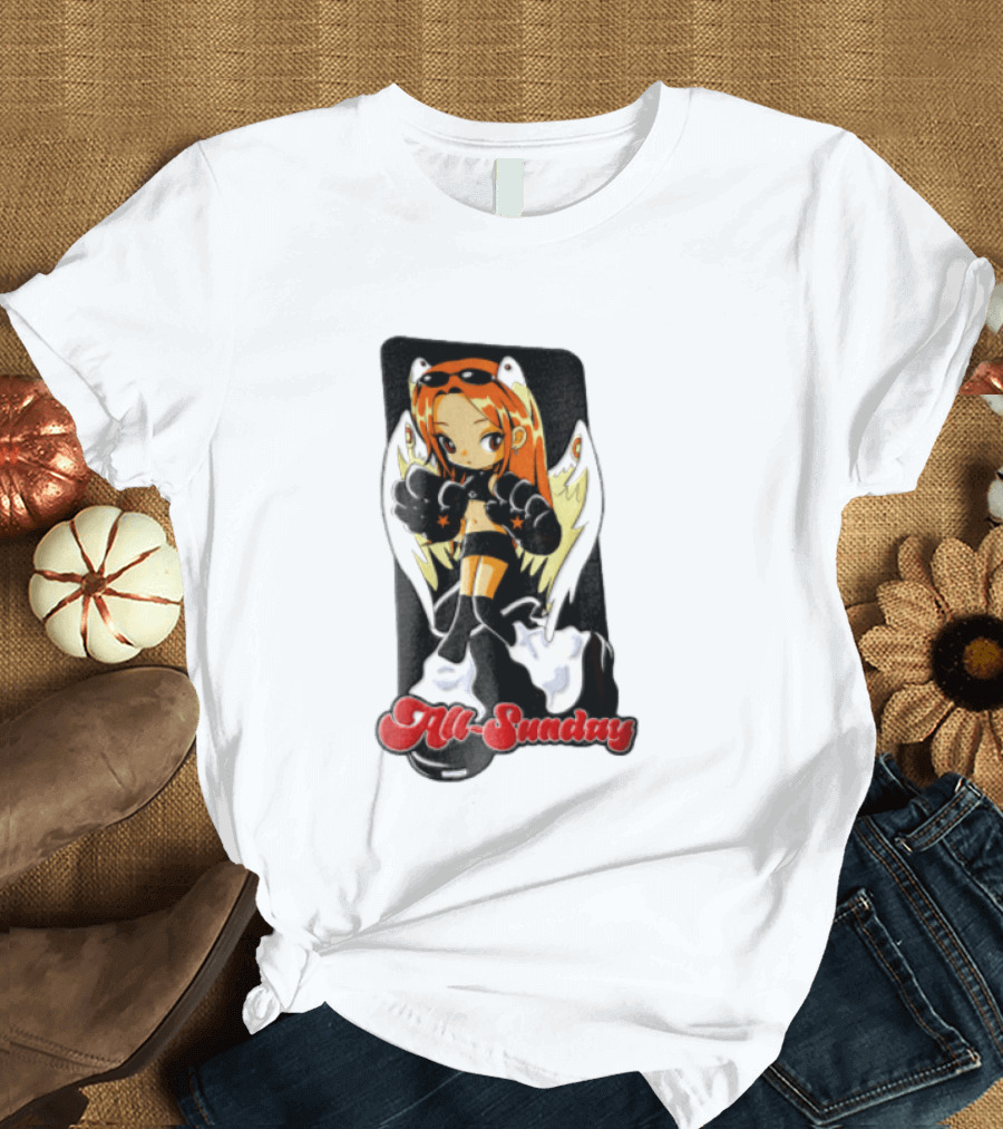 All Sunday Anime Girl With Angel Wings Paw Gloves And Platform Boots T-Shirt