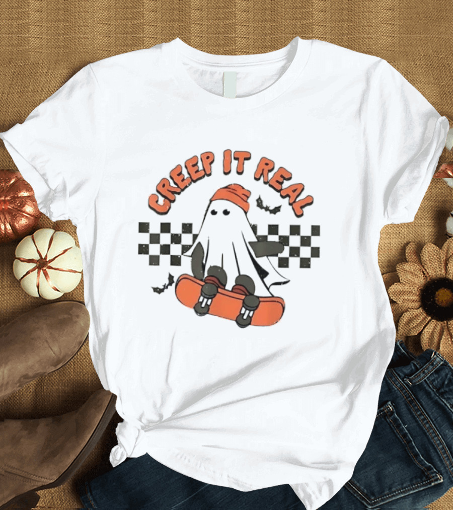 Creep It Real Ghost Skateboard Halloween T-Shirt
