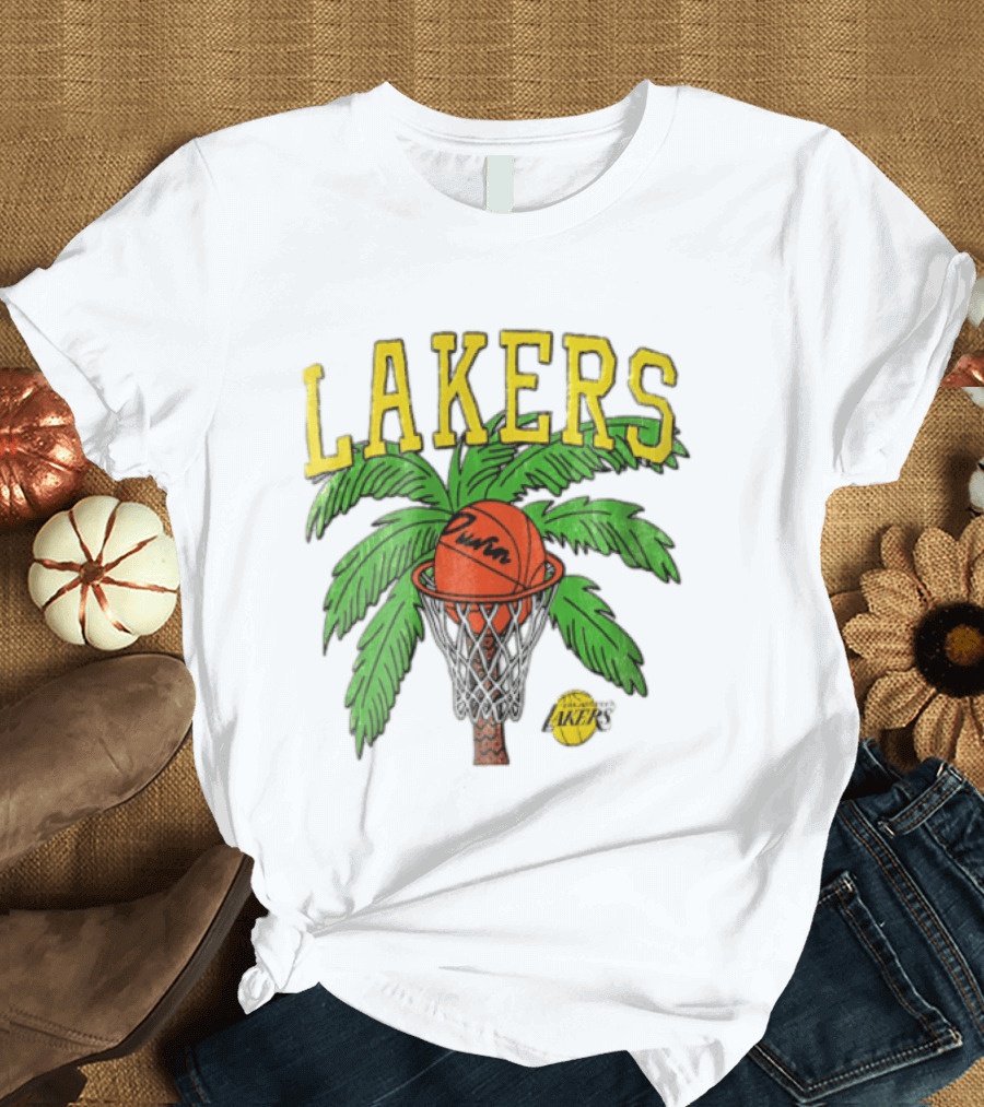 Lakers Palm Tree Basketball Hoop Distressed NBA T-Shirt