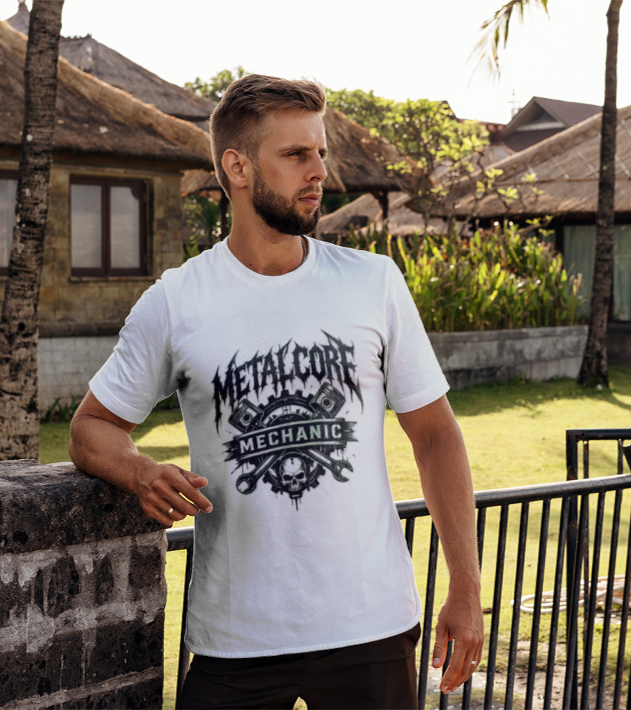Metalcore Mechanic Skull Pistons Wrenches T-Shirt