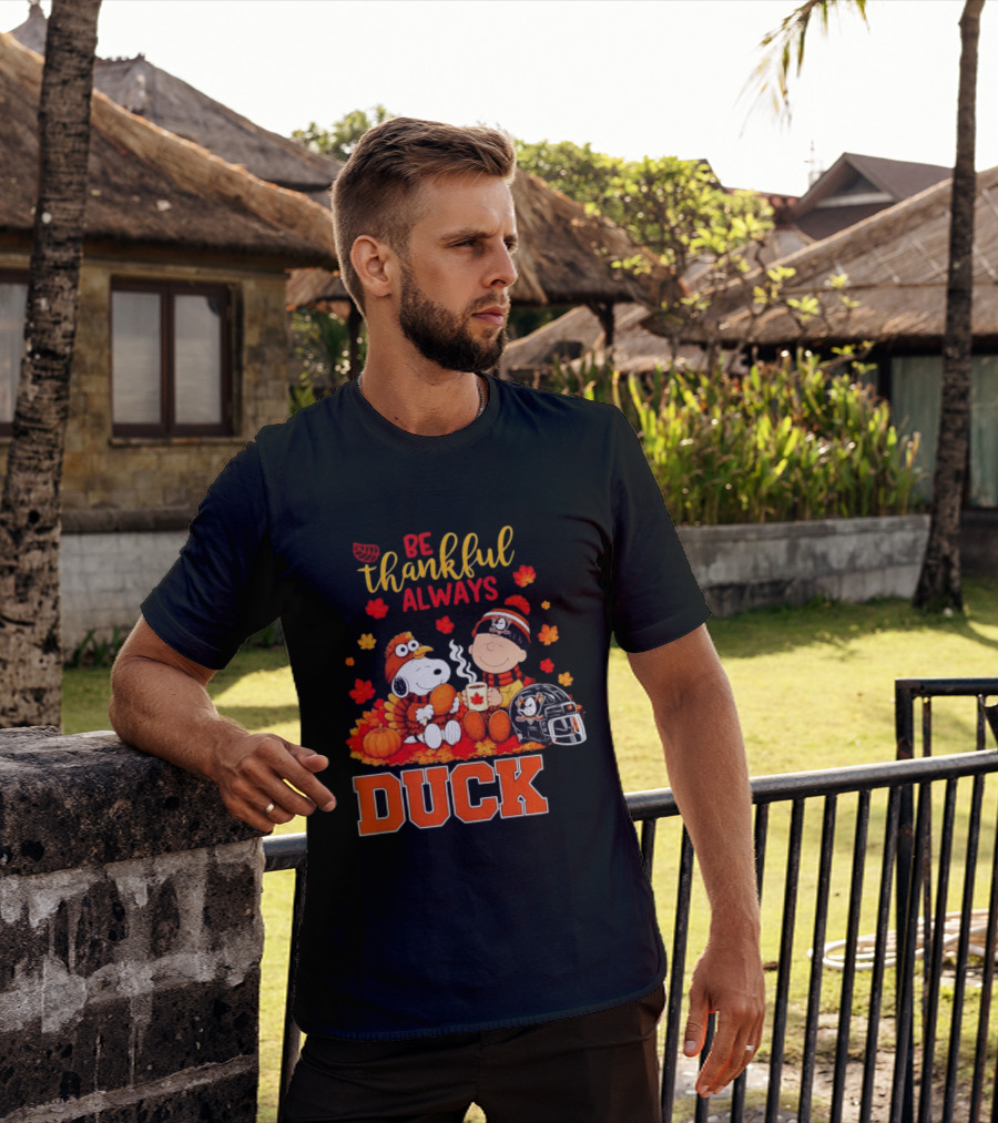 Be Thankful Always Snoopy Charlie Brown Ducks Fans Autumn Leaves T-Shirt