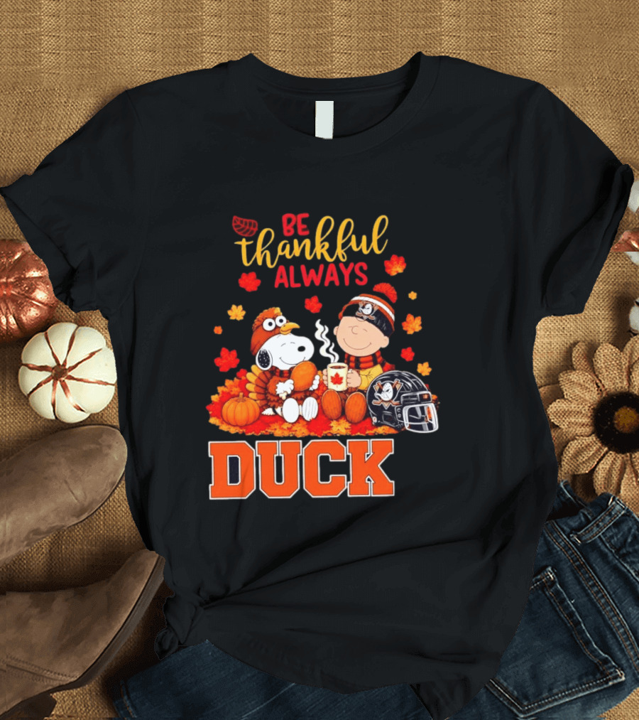 Be Thankful Always Snoopy Charlie Brown Ducks Fans Autumn Leaves T-Shirt