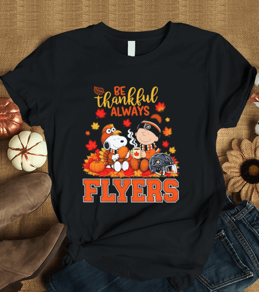 Be Thankful Always Snoopy Charlie Brown Philadelphia Flyers Autumn Leafs T-Shirt