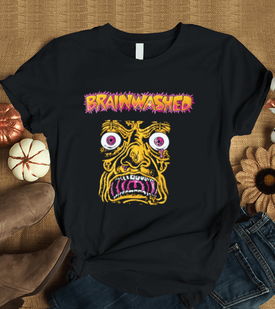 Brainwashed Distorted Melting Face Pink Eyes Vibrant Expression T-Shirt