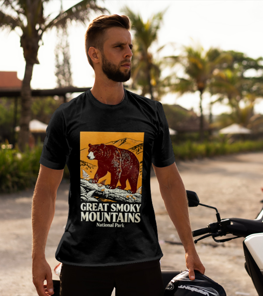 Great Smoky Mountains National Park Black Bear Walking On Log T-Shirt