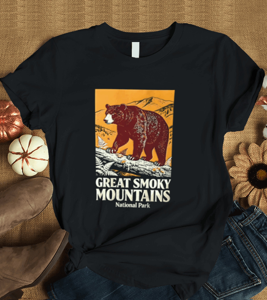 Great Smoky Mountains National Park Black Bear Walking On Log T-Shirt