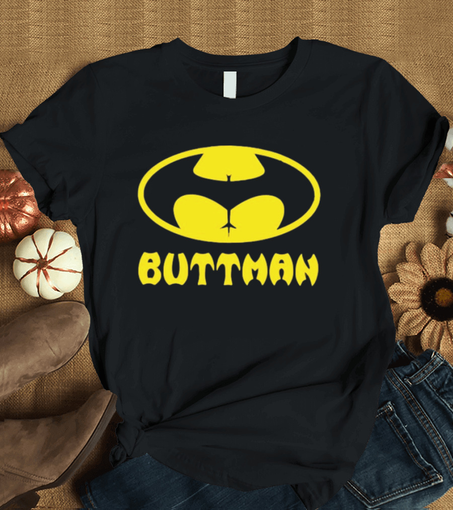 Buttman Batman Superhero Parody Yellow T-Shirt