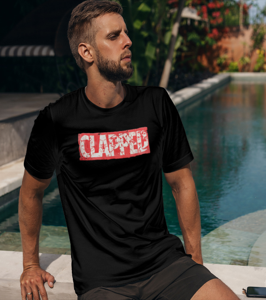 Clapped Red Box Bold Typographic T-Shirt