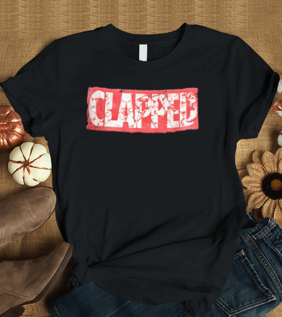 Clapped Red Box Bold Typographic T-Shirt