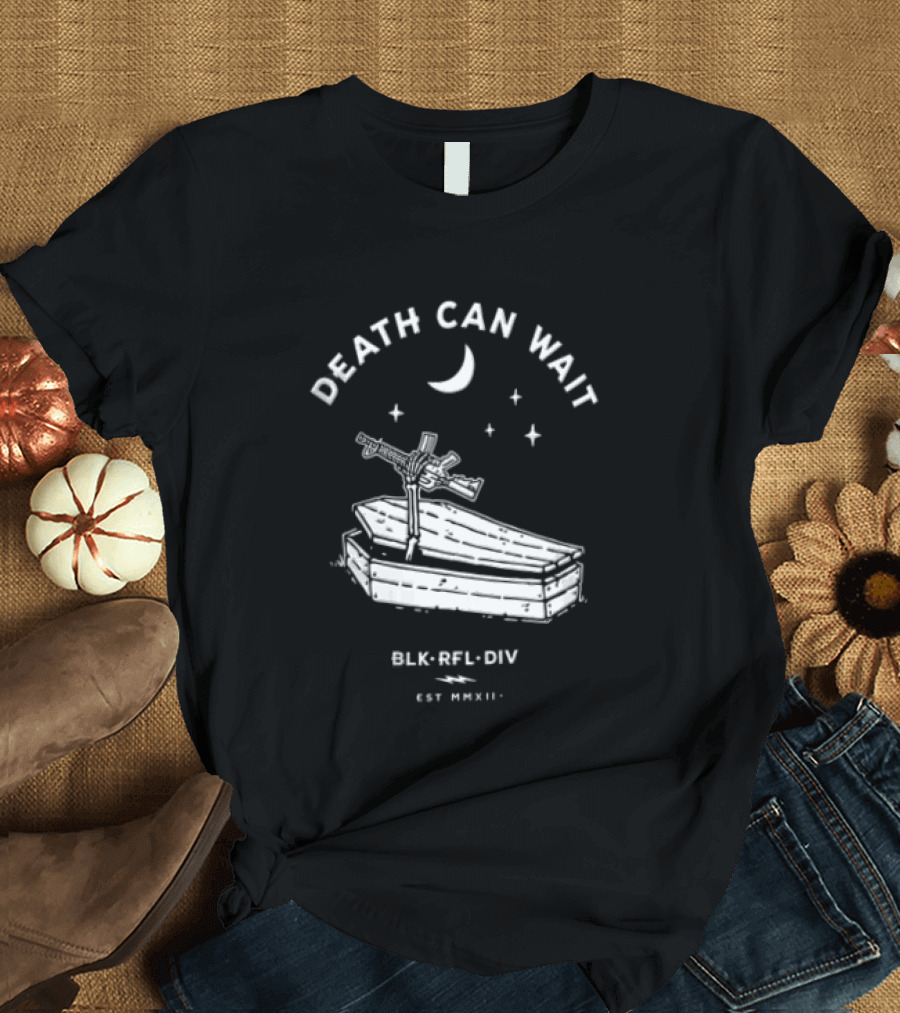 Death Can Wait Coffin Skeleton Hand BLK RFL DIV 2012 Moon Stars T-Shirt