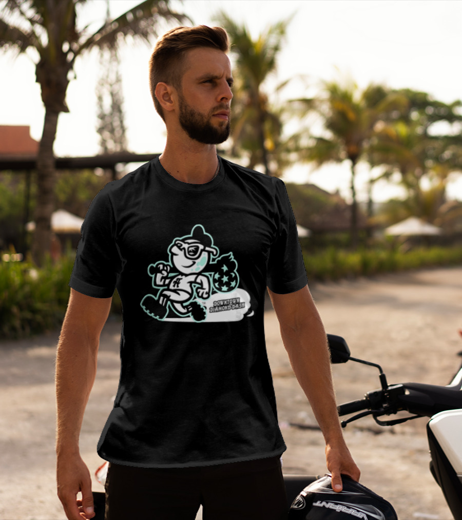 Downtown Diamond Dash Baseball Cartoon Character Running Carrying Star Bag T-Shirt