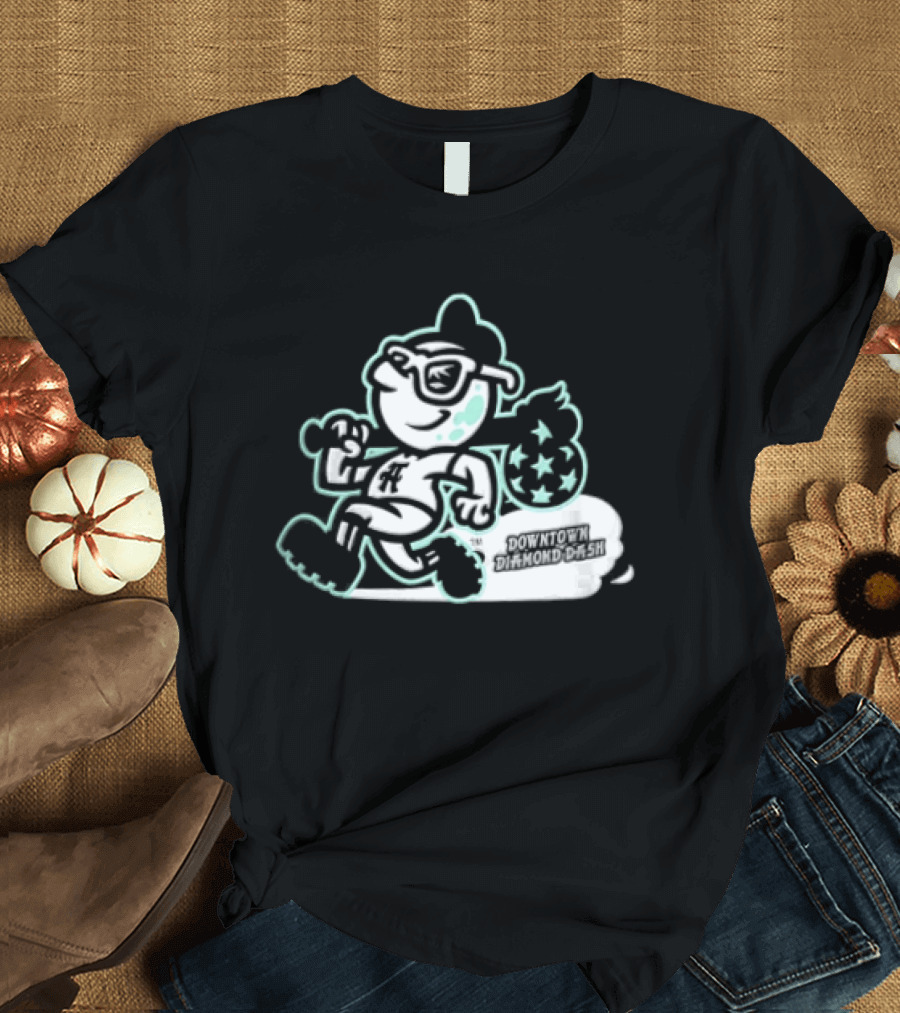 Downtown Diamond Dash Baseball Cartoon Character Running Carrying Star Bag T-Shirt