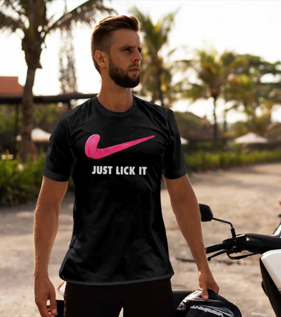 Just Lick It Tongue Swoosh Parody Humor T-Shirt
