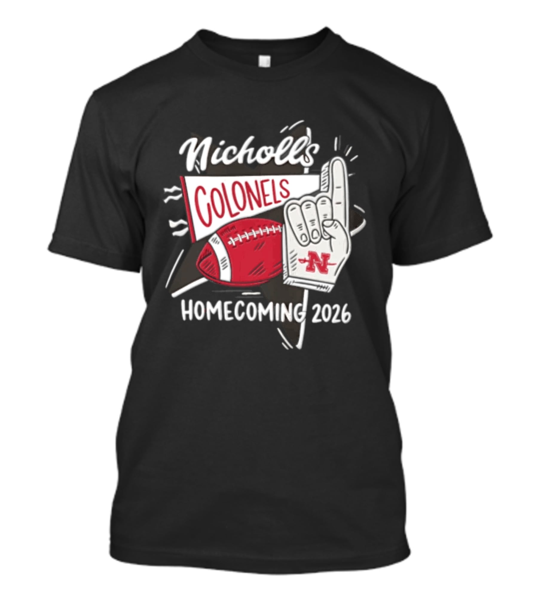 Nicholls Colonels Homecoming 2026 Football Foam Finger Star Pennant T-Shirt