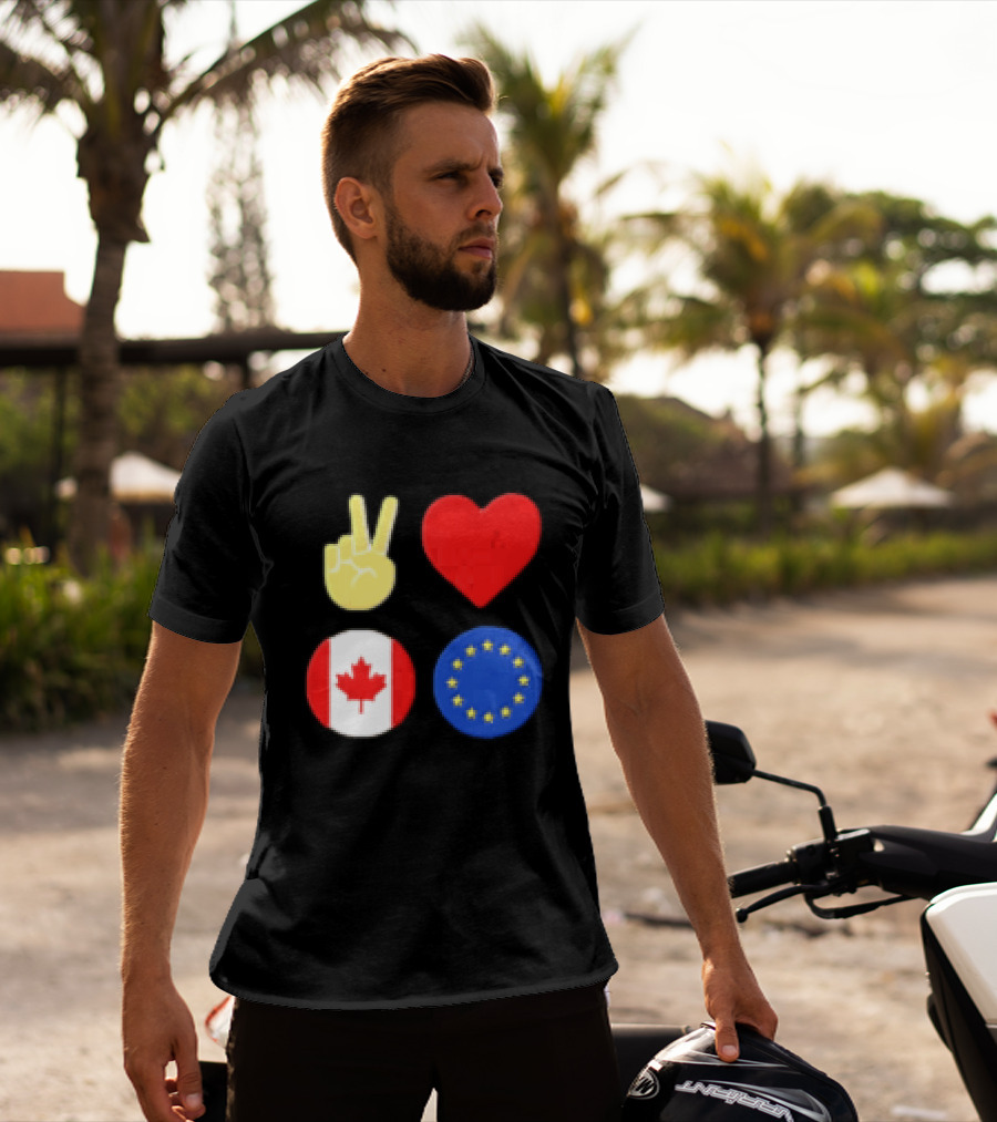Peace Love Canada Flag European Union Circle Stars T-Shirt