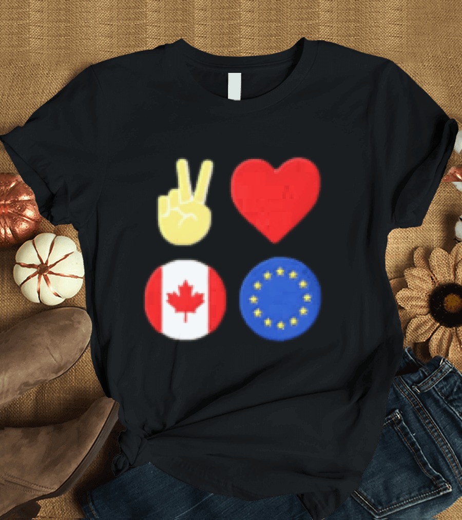 Peace Love Canada Flag European Union Circle Stars T-Shirt