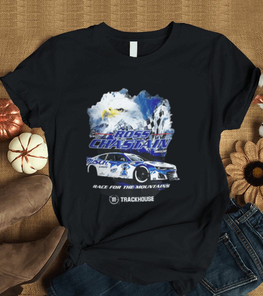 Ross Chastain Trackhouse Busch Light Race For The Mountains Eagle Checkered Flag Racing Car T-Shirt