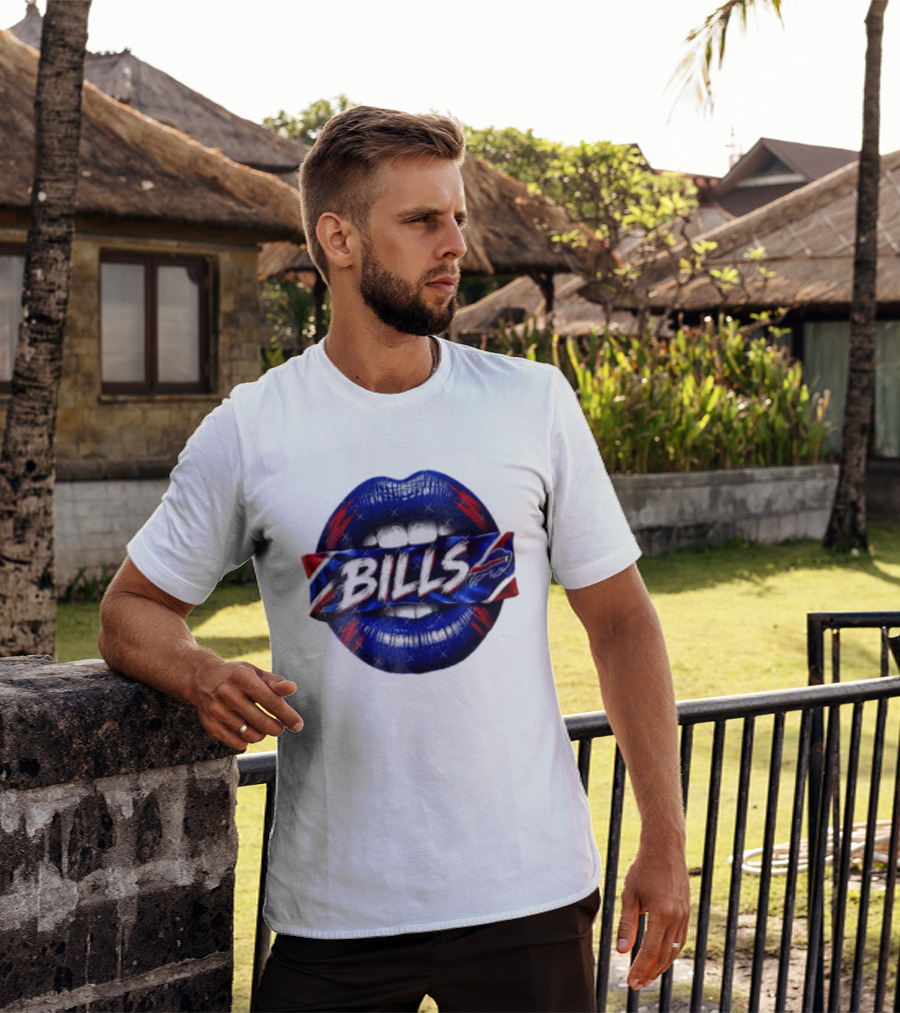 Buffalo Bills Blue Red Lips Banner With Bills Team T-Shirt