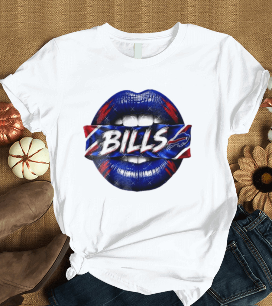 Buffalo Bills Blue Red Lips Banner With Bills Team T-Shirt