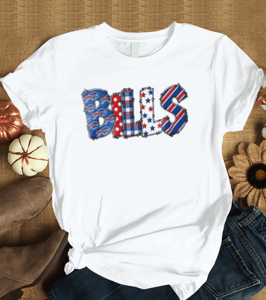 Buffalo Bills Stitched Patchwork Stars Stripes Polka Dot T-Shirt