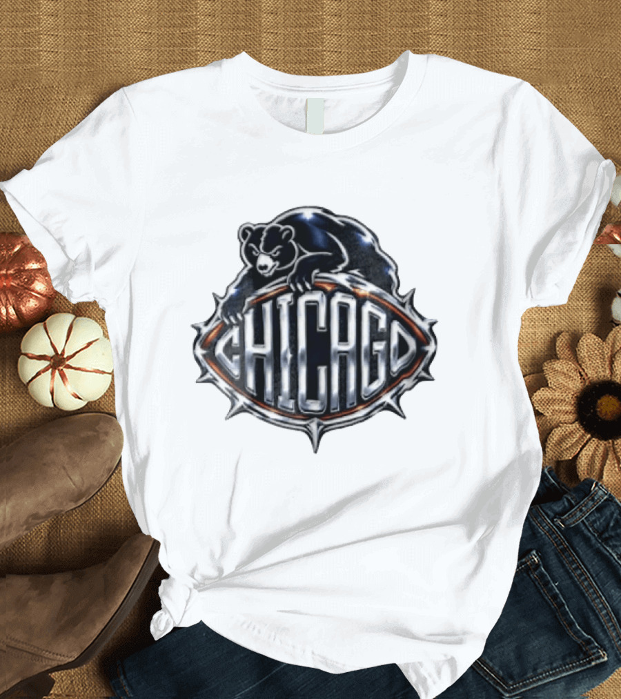 Chicago Bears Black Bear Crouching Over T-Shirt