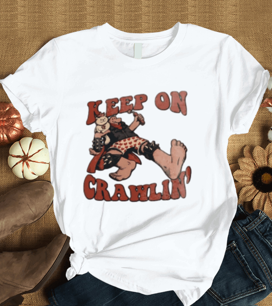 Keep On Crawlin Fat Freddys Cat Cartoon Man Holding Dynamite Cat T-Shirt