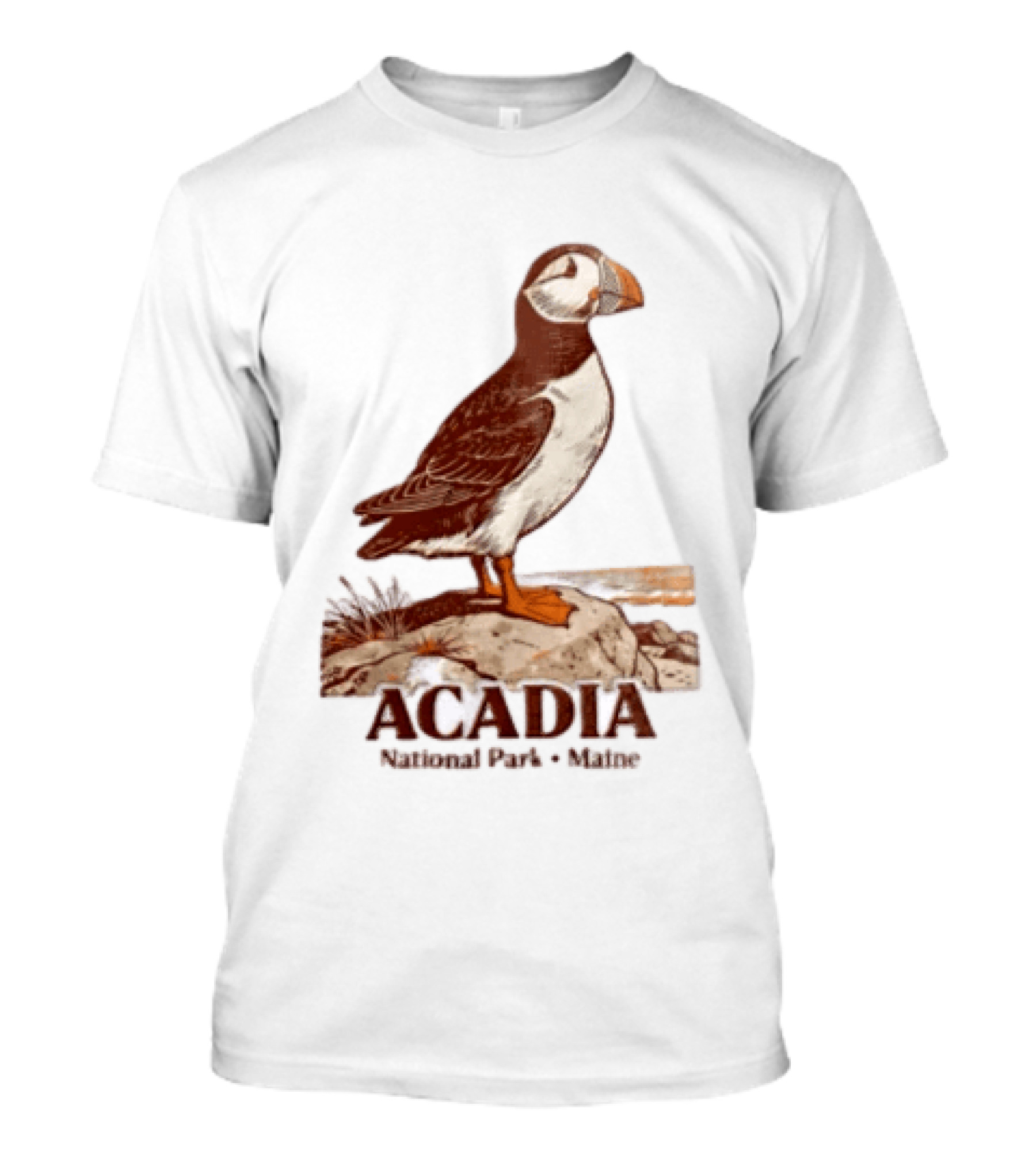 Acadia National Park Maine Puffin Standing On Rock T-Shirt