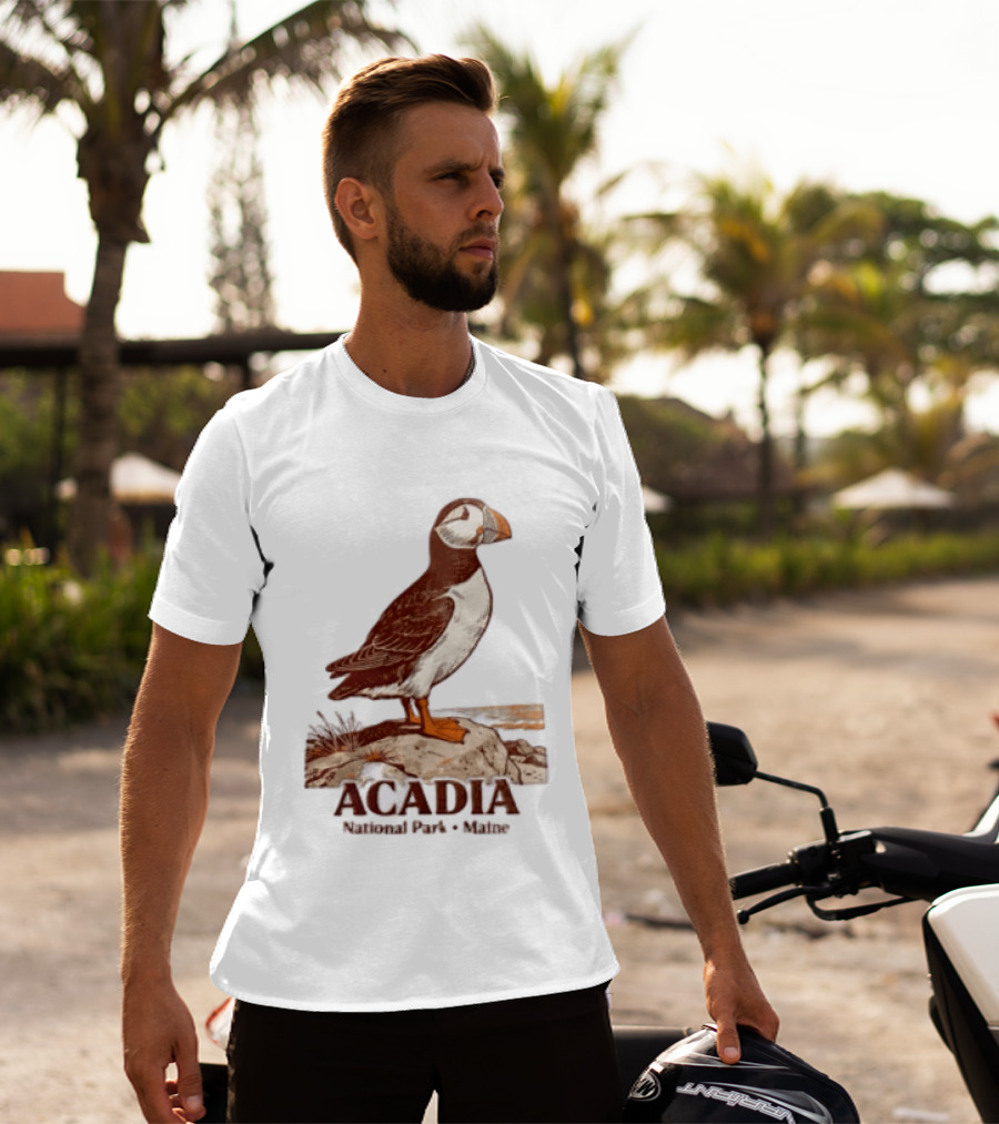Acadia National Park Maine Puffin Standing On Rock T-Shirt
